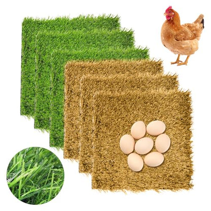 Hamiledyi 6 Pcs Chicken Nesting Pads Artificial Grass Rug Carpet Synthetic Turf Mat 12"x12" Washable Chicken Coop Bedding Laying Garden Lawn Indoor/Outdoor Bedding for Chicken Hen(Green and Brown) - size: 3pcs Green and 3pcs Brown