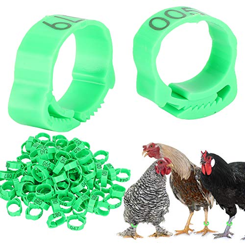 Pssopp Bird Leg Rings, Bright Plastic Adjustable Numbered Poultry for Chicken Ducks Identification Rose Red Orange Green 100Pcs