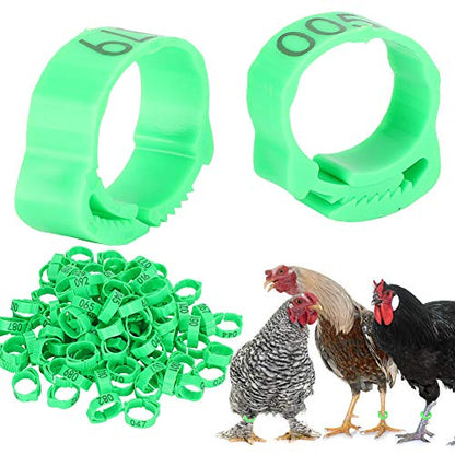 Pssopp Bird Leg Rings, Bright Plastic Adjustable Numbered Poultry for Chicken Ducks Identification Rose Red Orange Green 100Pcs