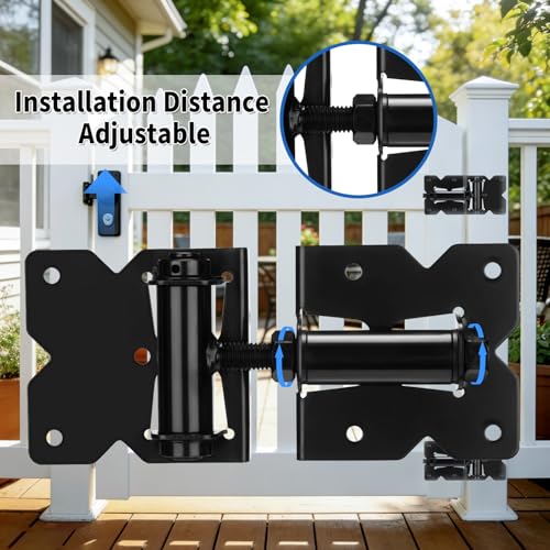K Kasonic Self Closing Gate Hinges and Latch Kits, Heavy Duty Door Hinges Hardware Kit for Vinyl/PVC/Wooden Fence Gates, 90 Degree Adjustable, Fits 3/4" to 1" Gap with Adjuster Tool and Screws
