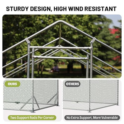 Metal Chicken Coop 26×10×6.56FT,Chicken Run Pen with Spire Roof,Water-Proof and UV-Proof Cover,Secure Mesh Walk-in Hens Fence with Lockable Door,Poultry Cage for Small Animal Like Hens,Ducks,Rabbits - size: 312.0"L x 81.0"W x 81.0"H