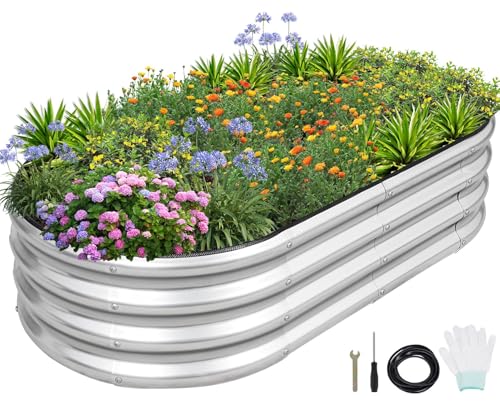 1MORE Galvanized Raised Garden Bed- Planter Garden Boxes Outdoor, Raised Beds for Gardening, 4x2x1ft Metal Garden Bed Kit for Vegetables Flower, Planter Raised Bed with Protective Tape & Tools.Silver - color: Silver, size: 4×2×1ft（1pcs）