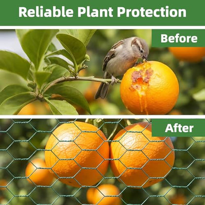 Chicken Wire for Floral Arrangements - Hexagonal Galvanized PVC Coated Poultry Wire Mesh Netting with Gloves, Wire Cutter & Zip Ties for Crafts, Poultry, Gardening Fence (15.7 x 393 lnches) - size: 15.7 x 393 lnches