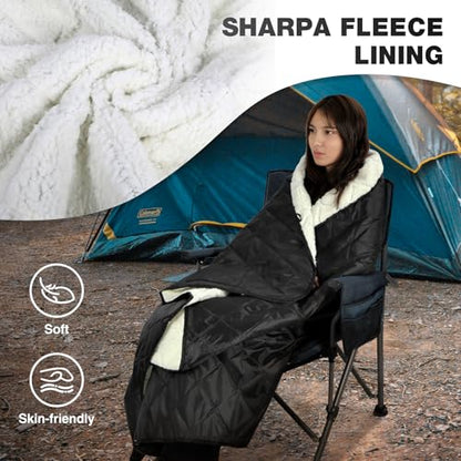 REDCAMP Large Warm Camping Blanket with Sherpa Lining, Cold Weather Warm Outdoor Blanket Waterproof and Windproof for Camping Stadium, Machine Washable 59"x79" White - color: 59"x 79" White