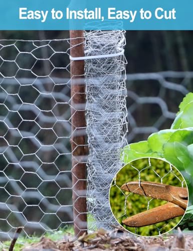 TOYPOPOR Chicken Wire 16'' x 190''/16ft(40cm x 5m), Outdoor Anti-Rust Hexagonal Galvanized Chicken Wire Mesh Fencing to Protect Gardening Plants Vegetables Flowers Fruits from Dogs Rabbits Squirrels - size: 16 in x 16 ft (20 Ties)