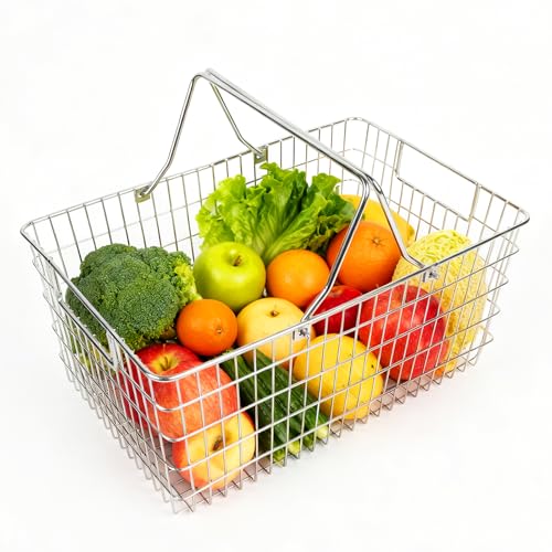 Wire Harvest Basket, Kitchen Organizers and Storage with Foldable Handle - 15.0"x9.8"x6.9" Portable Stainless Steel Picnic Baskets for Gathering Vegetables,Fruits,Kitchen,Garden,Picnic&Shopping (1, L) - size: Large