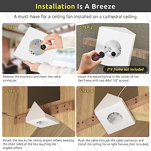 Fan Mounting Box, Ceiling Fan Mounting Bracket, Ceiling Fan Mounting Box, Ceiling Fan Mounting Kit, Fan Mounting Bracket, Fits Cathedral Ceiling Angles of 80° or Up, White,1-Pack - color: White