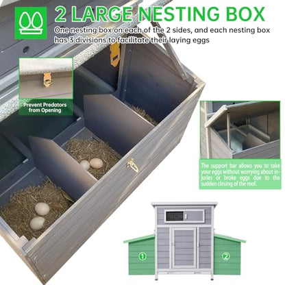 Chicken Coop, 58" Wooden Chicken Coop with 2 Sides Large Nesting Boxes for 4-6 Chickens, Poultry Hutch Rabbit Cage with No-Slip Ramp & Pull-Out Tray for Outdoor Farm Yard (Dark Grey) - color: Dark Grey