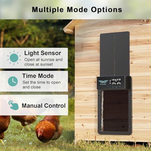 Automatic Chicken Coop Door with Timer & Light Sensor, Solar Chicken Coop Door with Multiple Modes, Automatic Chicken Door with LCD Display