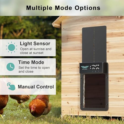 Automatic Chicken Coop Door with Timer & Light Sensor, Solar Chicken Coop Door with Multiple Modes, Automatic Chicken Door with LCD Display