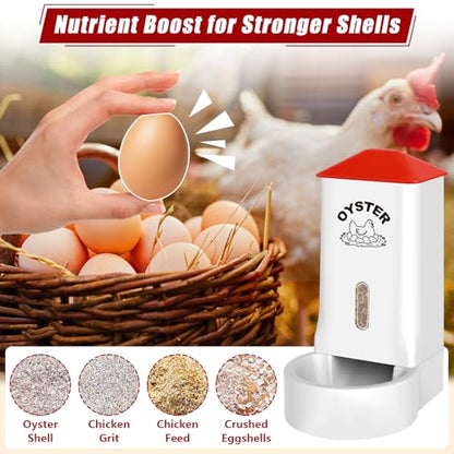 2Pack Oyster Shell and Grit Feeder Combo, PVC Chicken Feeder with Viewing Window/Lid, Hanging Gravity Chicken Grit Feeder, Coop Accessories for Healthier Hens and Eggs