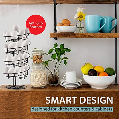 Shop Square Spiral Egg Holder Countertop - Holds 3 Dozen - Fresh Egg Storage Skelter Rack for Counter with Non-Slip Base, Black