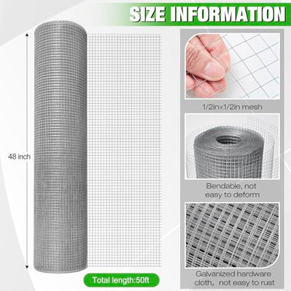 Tatuo Hardware Cloth 1/2 Inch 48in x 50ft Hot Dip Galvanized After Welded Cage Mesh Rolls 21 Gauge Metal Chicken Wire Roll Wire Fencing Poultry Netting for Raised Garden Rodent Animals(Silver) - color: Silver, size: 48in X 50ft