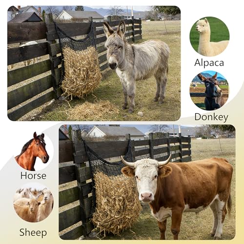 2 Pcs Slow Feed hay nets for Horses Large Capacity Hanging hay Bags 31 x 28 Inch Horse hay Feeder Suitable for All Day Feeding of Horses Goats Sheep Donkey and Trailer,Black