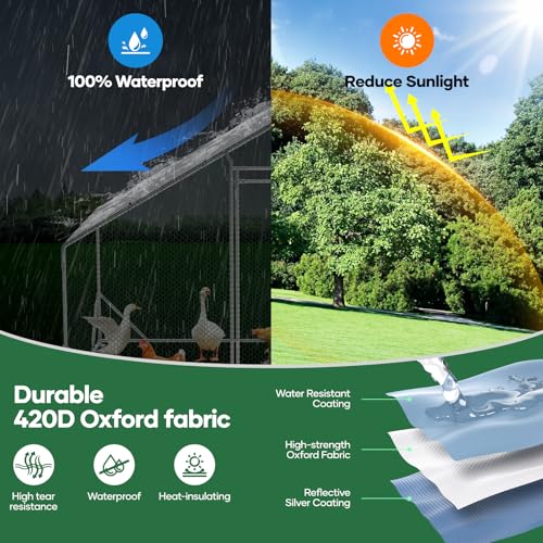 Large Chicken Coop Metal Chicken Runs for Yard 10X6.7X6.5 ft Chicken Coop with Cover Gallinero para Gallinas Heavy Duty Chicken Cage Rabbit Duck Quail Coop Lockable Door with Waterproof Anti-UV Cover - size: 118.1"L x 118.1"W x 78.7"H