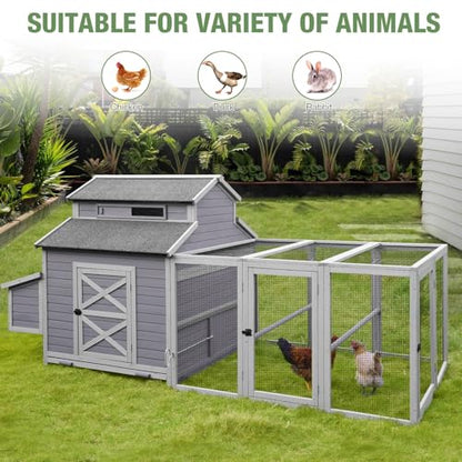 115’’ Large Chicken Coop with Run, Wooden Hen House with Nesting Boxes, Outdoor Poultry Cage with Waterproof Asphalt Roof for 8-10 Chickens, Chicken Tractor with Leakproof Pull-on Tray - size: 115.0"L x 50.0"W x 56.0"H