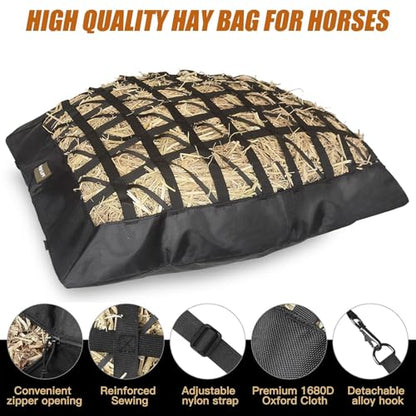 Hay Bag for Horses,Ultra-Slow Feed Hay Bag for Ground Feeding,Designs for Horses,Goats,Cows,Premium 1680D Oxford Cloth,Easy to Fill and Hang with Wide Opening and Adjustable Straps (1)