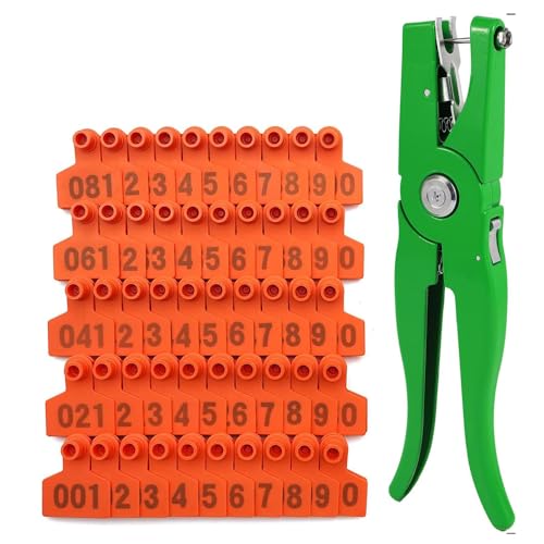 Livestock Identification Numbered Ear Tags TPU Livestock Ear Tags 100Pcs with Applicator Orange Yellow 60X75mm 001-500(Orange,101 200) - color: Orange, size: 101 200