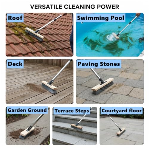 Heavy Duty Wire Broom,Stainless Steel Wire Scrub Brush with Long Handle,Perfect for Cleaning Weeds and Moss from patios, Decks, Gardens, Concrete, garages, and More(59in)