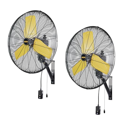 HiCFM 2 Pack 24" Oscillating Wall Fan, 8900 CFM High Velocity Industrial Wall Mounted Heavy Duty Shop Fans with 3 Speed 80° Oscillation for Outdoor Commercial Garage Warehouse workshops Factory - size: 24" Outdoor (No Remote)