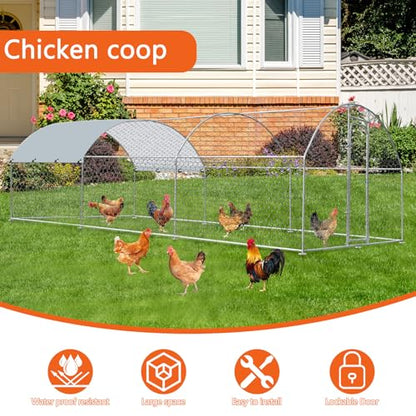 Outdoor Metal Chicken Coop Large Walk-in Poultry Cage Spire-Shaped Chicken Run with Waterproof and Anti-Ultraviolet Cover for Outside,Backyard and Farm,14.7' L*9.8' W*6.4' H - size: 176.4"L x 117.6"W x 76.8"H