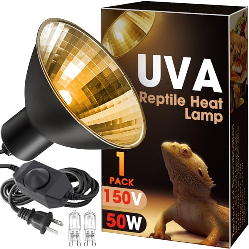 Briignite Reptile Heat Lamp 50W G9 Halogen Heat Bulb & Dome Reptile Light Fixture, Aluminum Reflector, UVA Basking Light for Reptiles, Dimmable Heat Lamp for Chicken Turtle Snake Gecko Lizard - color: Cream, size: Heat Lamp
