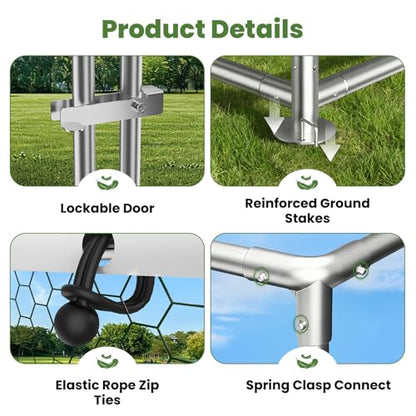 Large Metal Chicken Coop with Roosting,Outdoor Chicken Runs for Yard with Cover, Spire Roof Hen House Enclosure, Walk-in Cage Peak Hen House for Yard Farm,13.1 × 9.8 × 6.5 ft - size: 13.1'W x 9.8'L x 6.5'H - Spire