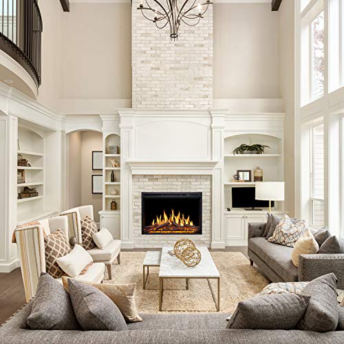 R.W.FLAME 36" Electric Fireplace Insert, Realistic Log Recessed Electric Stove Heater, 4 Color Adjustable Flames, 8 H Timer, 5 Brightness Settings, 750/1500W Touch Screen, Remote Control (37''X27'')