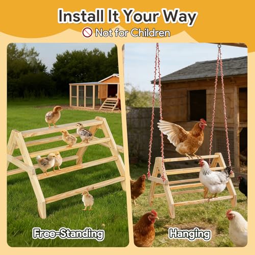 17" Extra Long Chicken Perch, 3-in-1 Chicken Roosting Bars with Swing, Natural Pine Wood Chicken Roost, Chicken Coop Accessory for Hens, Chicks, Parrots & Other Birds