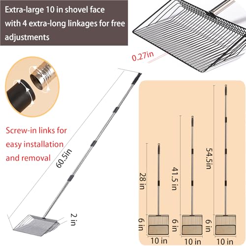 10 in Large Chicken Poop Scooper,4-in-1 Stainless Steel Handle, Adjustable Chicken Coop Accessories, Suitable for Chicken Coop Cleaning Cat Litter Other Heavy Duty Poop Scoop (Large)
