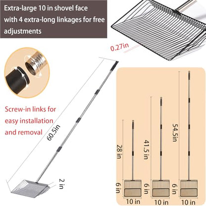 10 in Large Chicken Poop Scooper,4-in-1 Stainless Steel Handle, Adjustable Chicken Coop Accessories, Suitable for Chicken Coop Cleaning Cat Litter Other Heavy Duty Poop Scoop (Large)