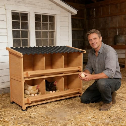 Weatherproof Chicken Nesting Boxes, Heavy Duty 6 Compartments Wall Mounted or Floor Use Chicken Coop Laying Boxes with Preventing Egg Falls for Backyard and Farms (6 Compartments) - size: 37.1"L x 17.4"W x 28.4"H