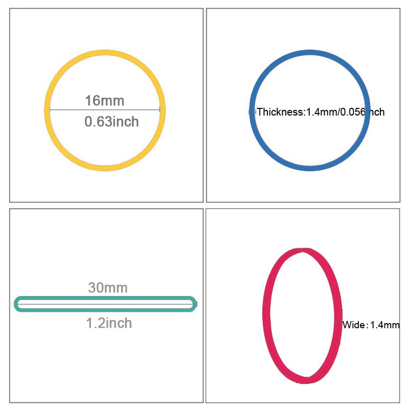 Foshine Rubber Bands Small Mini Elastic Band Yellow Blue Green Red 1300pcs Rubber Band 1.2inch Office Supplies Home Inside Diameter 0.63in (Multicolour)
