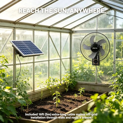 16" Solar exhaust chicken coop fan,wall mounted fan with remote,for outdoor gazebo patios Barn Garage,AC/Solar Dual Power, 90° Oscillating Cooling System