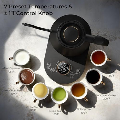 Electric Gooseneck Kettle with Temperature Control, 0.8L Pour Over Coffee, ±1°F Precision Heating, 7 Presets, Stainless Steel Inner, Electric Tea Kettle with 2H Keep Warm, Matte Black - color: Deep Black