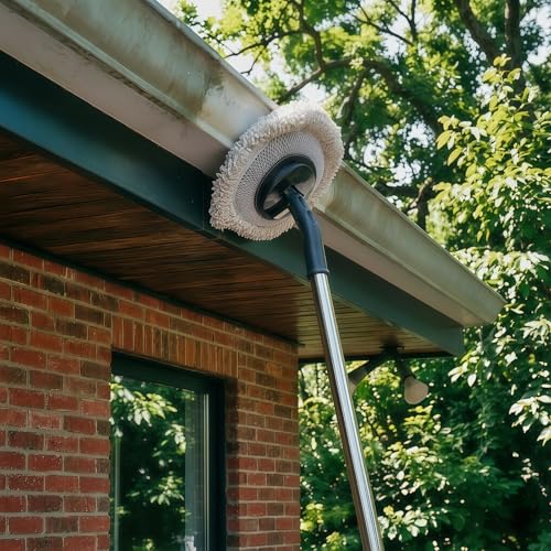 Gutter Cleaner Tool from Ground, 62'' Microfiber Vinyl Siding Soft Brush with Long Handle, Outdoor Window/ Eave Cleaning Mop for Clean Metal Trim/ Frame/ Contour, Black Streak,Cobweb,Dirt,Dust,Stain