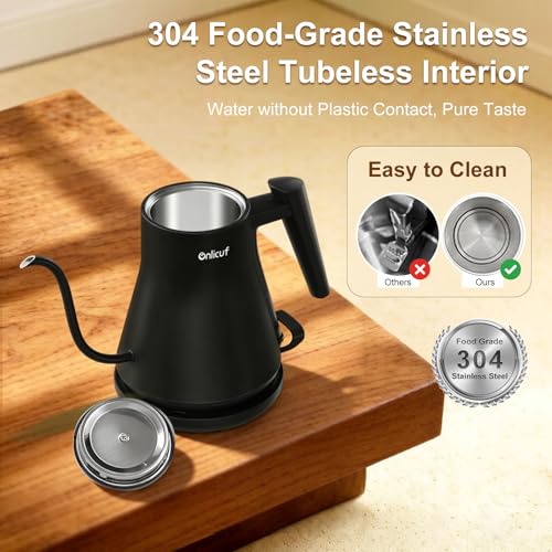 Gooseneck Electric Kettle 0.8L (27oz) - 1000W Rapid Fast Boiling Tea Kettle with Auto Shut Off & Boil-Dry Protection, Stainless Steel Leak-Proof Water Boiler for Pour Over Coffee, Black - color: Black