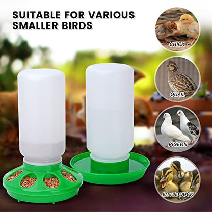 Chicken Feeder and Waterer Set no Waste Chick Feeder and Waterer Kit 1L Chicken Water Feeder Poultry Waterer Baby Chick Starter Kit (Green) - color: Green