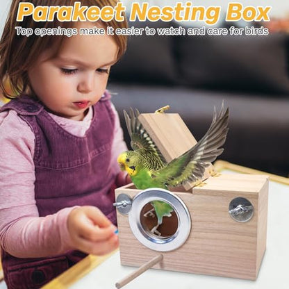 PINVNBY Parakeet Nesting Box Bird House for Cage Wood Mating Box Bird Breeding Box for Lovebirds, Cockatoo, Budgie, Finch, Canary Small and Medium Sized Birds (M:7.9 * 4.7 * 4.7 inch) - size: Wood,M: 7.9*4.7*4.7 inch