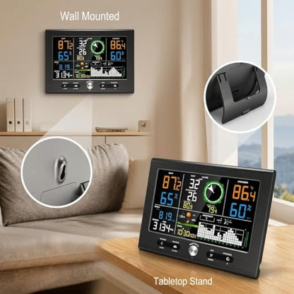 Urageuxy Wireless Weather Station Indoor Outdoor, Home Weather Stations with Rain Gauge, Wind Speed/Direction, Temperature, Humidity, Moon Phase, Weather Forecast, Barometer Pressure - color: Black