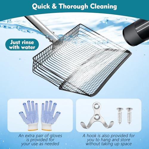 Chicken Poop Scooper 10 Inch, Anglecai Large Chicken Coop Litter Scoop 22'' to 62" Long Litter Sifting Shovel 4 in 1 Multifunctional Poop Shovel for Poultry Coop Cleaning Tool