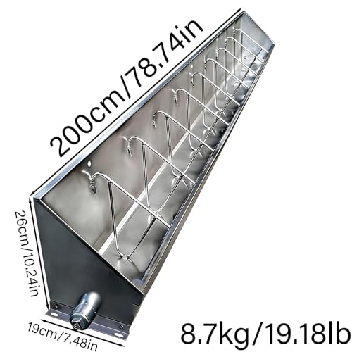 40in / 59in / 79in Livestock Feed Trough Heavy Duty Stainless Steel Pig Feeder, Separated Fence Feeder Trough with Visable Feed Design Thickened Multipurpose Trough Creep Feeder,Silver,200cm - size: 200cm
