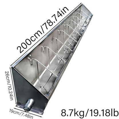 40in / 59in / 79in Livestock Feed Trough Heavy Duty Stainless Steel Pig Feeder, Separated Fence Feeder Trough with Visable Feed Design Thickened Multipurpose Trough Creep Feeder,Silver,200cm - size: 200cm