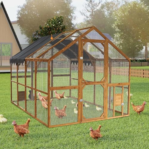 Endark 110'' Large Walk-in Chicken Coop with Waterproof Roof — Spacious Outdoor Enclosure, Pet Playpen, and Farm Poultry Cage Featuring Durable Wooden Construction and Rain Protection (Brown) - color: Brown
