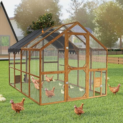 Endark 110'' Large Walk-in Chicken Coop with Waterproof Roof — Spacious Outdoor Enclosure, Pet Playpen, and Farm Poultry Cage Featuring Durable Wooden Construction and Rain Protection (Brown) - color: Brown