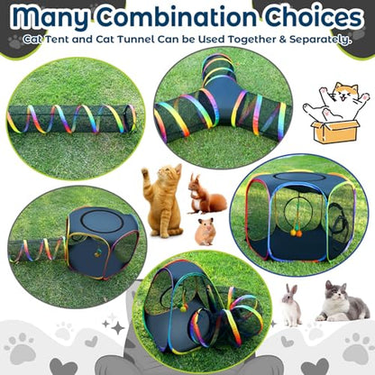 CypherX Outdoor Rainbow Cat Enclosure, 7 in 1 Portable Cat Tents for Outside Cage Free Outside Pop up Pet Enclosure Cat Tunnel Outdoor Playground for Indoor Cats and Small Animals - size: 7 in1 Maze(9.8"W)