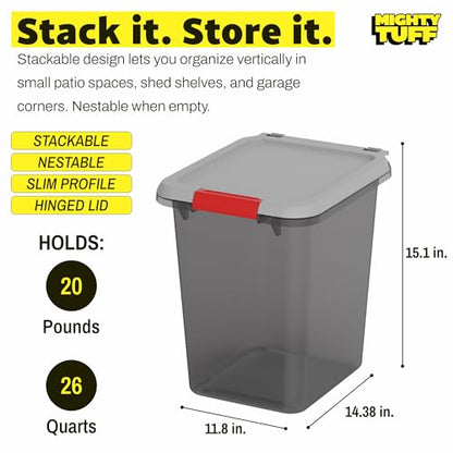 Mighty Tuff 20 lb Pellet Storage Container, Airtight Storage Bin with Locking Latch, Durable Plastic Container with Lid for Dry Pellet Storage, Kitchen Pantry Organization