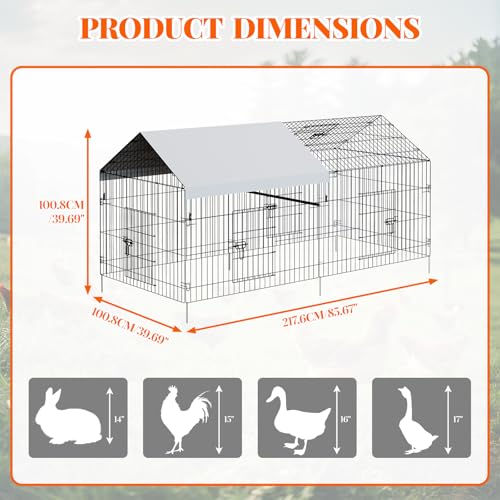 Large Metal Chicken Coop,86" x40x40 Heavy Duty Walk-in Chicken Runs with Waterproof and Anti-Uv Cover,Portable Poultry Cage Hen House Outdoor Backyard Farm Playpen Exercise Pen for Rabbit Duck - size: 86"L x 40"W x 40"H