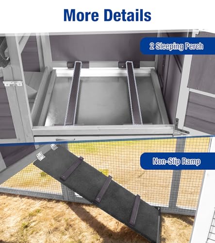 Chicken Coop with Run Mobile Large Chicken Coop with Wheels Duplex Chicken Cage with Slide-Out Tray Waterproof Roof Outdoor Backyard Hen House Grey - color: Grey