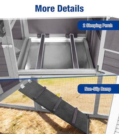 Chicken Coop with Run Mobile Large Chicken Coop with Wheels Duplex Chicken Cage with Slide-Out Tray Waterproof Roof Outdoor Backyard Hen House Grey - color: Grey